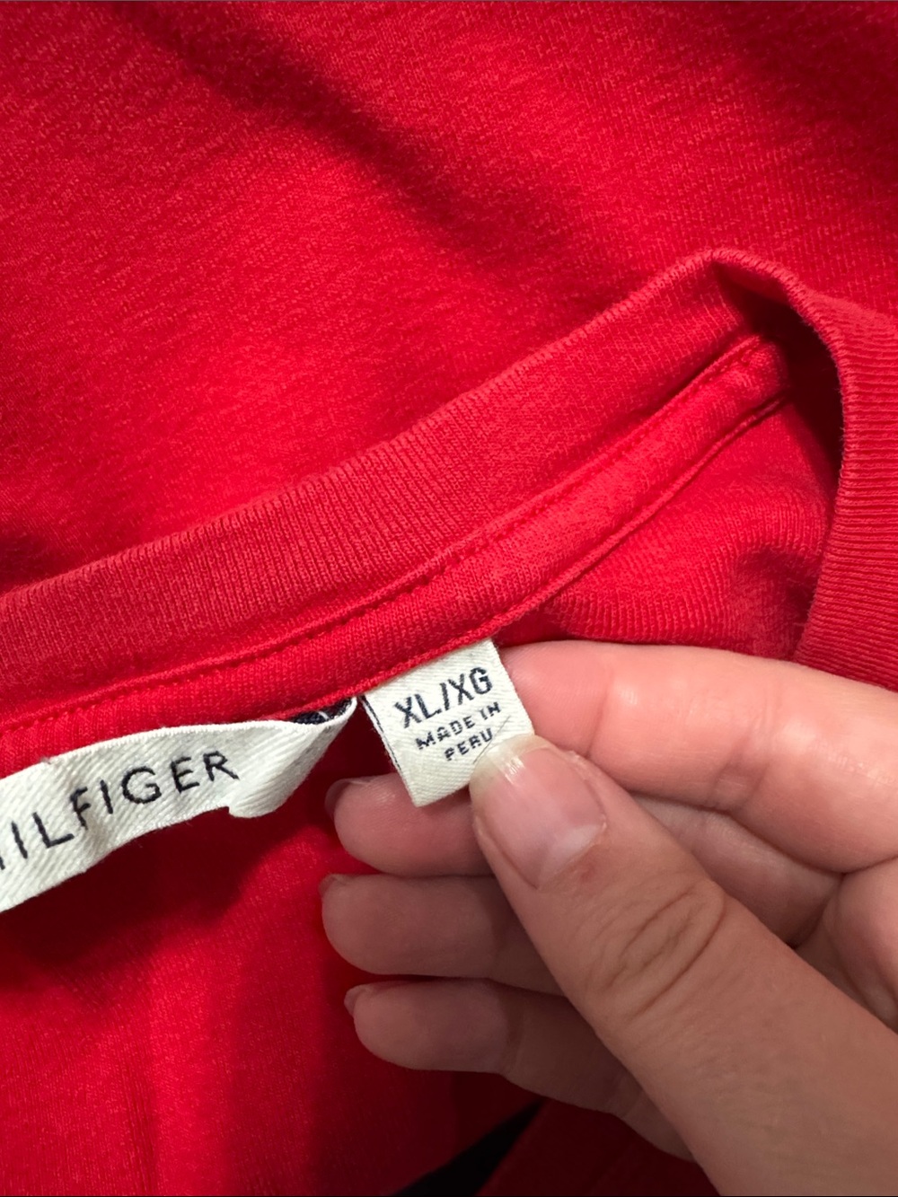 Tommy Hilfiger Vintage Red V‑Neck Long Sleeve Top Stripe Logo Street-style sz XL - Picture 7 of 9